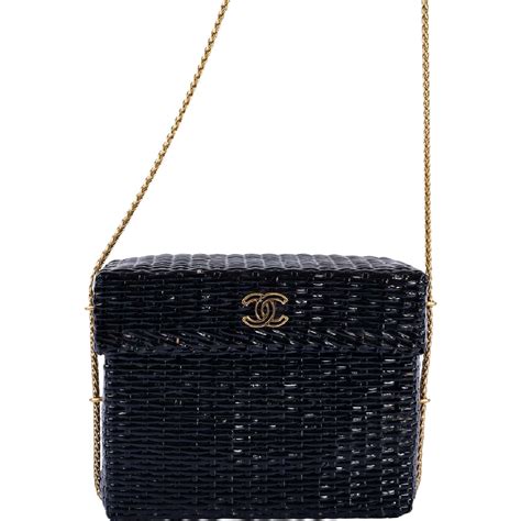 chanel picnic bag|Chanel Vintage Black Wicker CC Picnic Lunch Basket Box Bag.